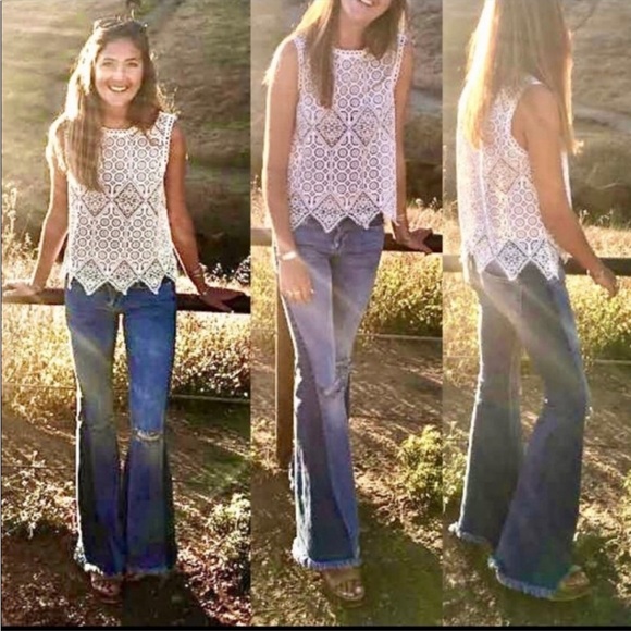 NWOT! RARE Free People Two Tone Color Blocked Flares Jeans - Picture 2 of 8